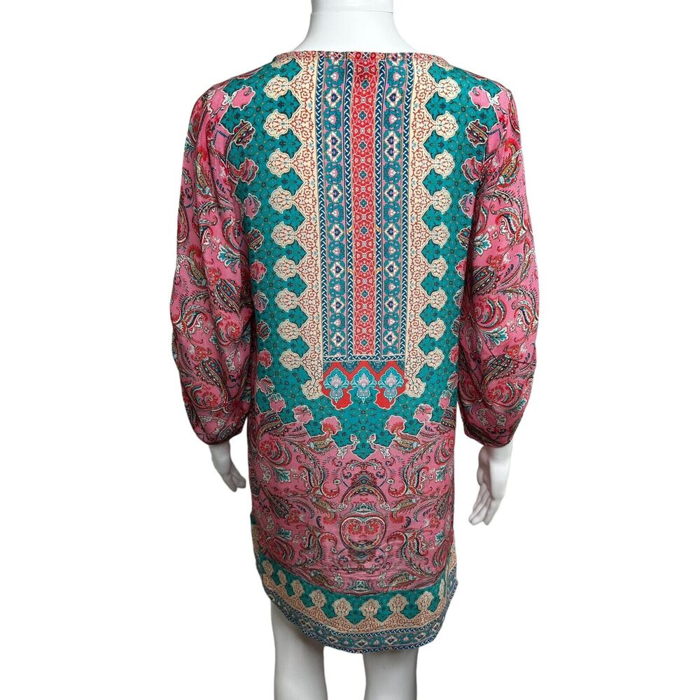 Anthropologie Tolani Silk Pink Geometric Tunic Dress Blouse Size Small Coastal - Picture 11 of 16